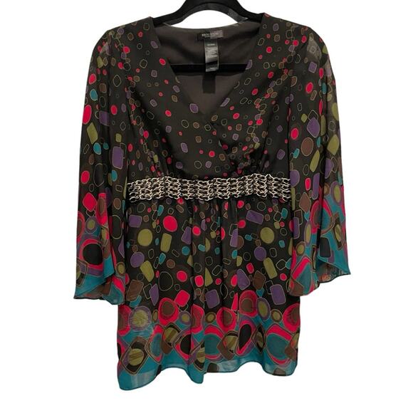 Bisou Bisou Michelle Bohbot Flowy Bell Sleeve Multicolor Top Blouse size XS - Picture 1 of 16